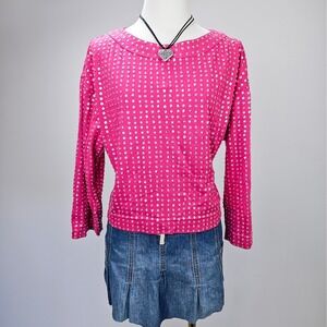 Hot Pink Sequin Disco‎ Top - Vintage 80s Glam Party Blouse
